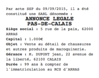 annonce legale pas de calais